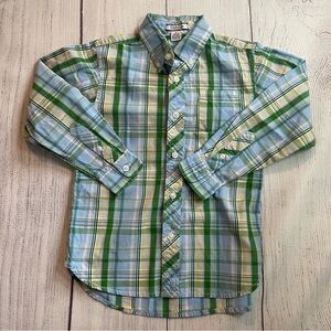 Hartstrings Boy's Blue & Green Plaid Button-Up Long Sleeve Shirt Size 6